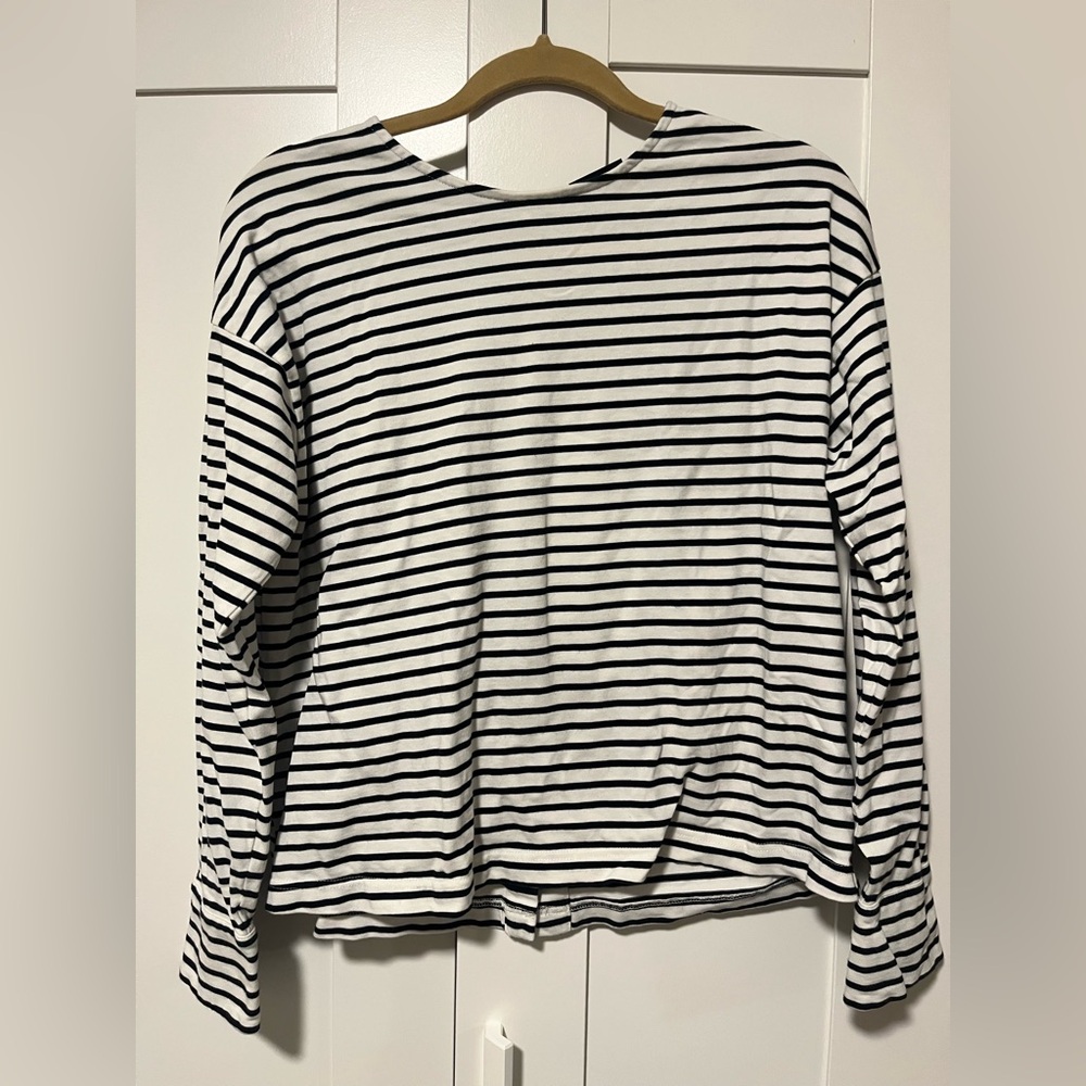 Who What Wear Black and White Striped Sweatshirt w/ Button Detail